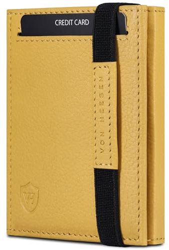 VON HEESEN Slim Wallet mit RFID Schutz - Geldbörse Herren klein - Mini Geldbeutel Damen Portmonee - Kartenetui Echtleder Karten Portemonnaie - Leder Kreditkartenetui Gelb