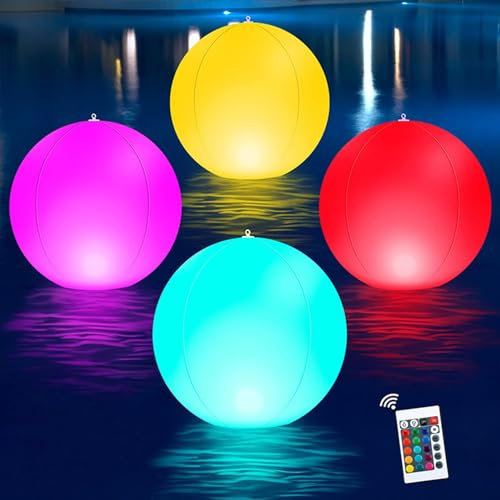 TocaFeank Palloni da spiaggia LED gonfiabili | 4 pz Pallone da spiaggia illuminato | Giocattolo con palline luminose piscina a 16 colori | 4 modalità luce regolabili Giocattoli spiaggia per beachball
