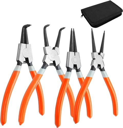 4 Pezzi Pinza per Seeger 180 mm, Pinze per Anelli di Sicurezza con Maniglie Antiscivolo, Pinza Interne ed Esterne Diritte, Resistente alla Flessione e a Risparmio di Manodopera, con Borsa Portatile