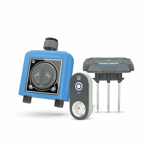 Garza Smart - Programador de riego 2 Zonas automático WiFi con Enchufe Hub Inteligente Adicional y Sensor de Humedad y Temperatura, Controlador de ciclos de riego para Exterior, WiFi 2.4 GHz.
