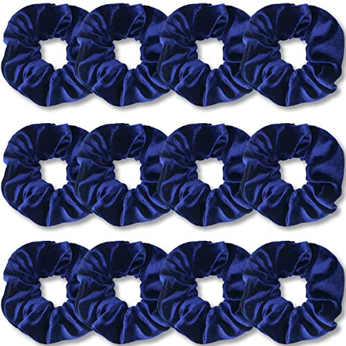 VENUSTE Königsblau Haargummis, Premium-Samt-Haargummis für Haare, einfarbig, dicke Haarbänder, weiche Seile, Pferdeschwanz-Halter, Haarschmuck für Damen und Mädchen, 12 Stück