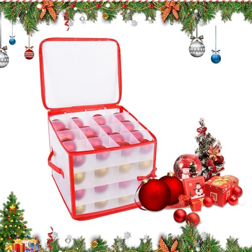 Scatola Portaoggetti per Ornamenti Natalizi, dellyy Contenitore Palline Natale, Borsa Palline Albero Natale, Scatola Porta Palle Natale, Contenitore Natale, per Contenere 64 Palline Natale