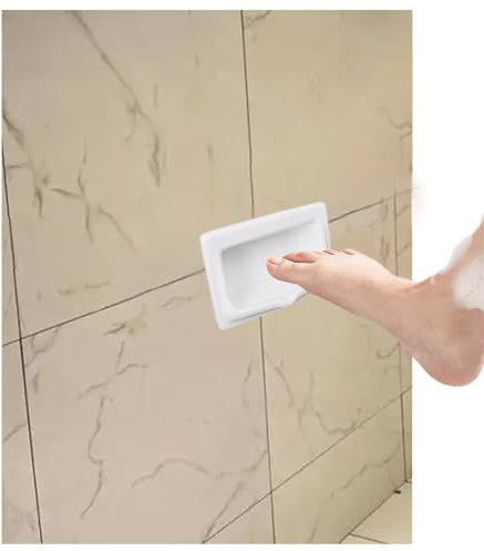 Poggiapiedi Per doccia Nicchia incassata Portasapone in ceramica Mensola Per doccia - Facile installazione, ideale Per radere le gambe, pulire i talloni, contiene saponette e funge da poggiapiedi Per