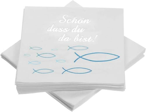 Servietten für Kommunion, Konfirmation und Taufe, 40 Stück, mit Fisch-Motiv
