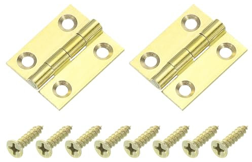 sourcing map 2 Pcs Folding Butt Hinges, 1 Inch Brass Small Door Hinges Butt Cabinet Hinges Folding Craft Hinges with Screws for Door Wooden Boxes Windows Dressers, Gold Tone