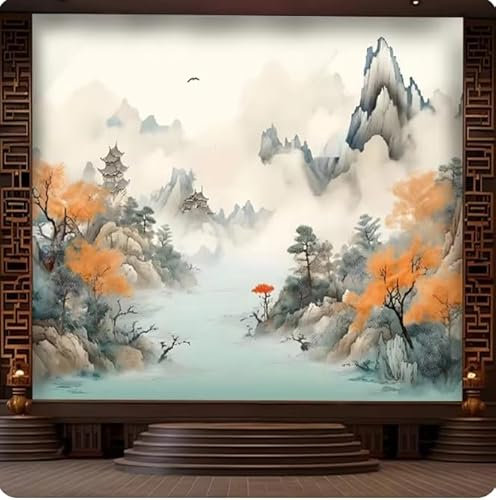 Mural de pared con paisaje de tinta, pintura de pared para restaurante, cafetería, sala de estar, 3D, 350 x 245 cm