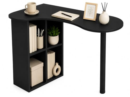 URBNLIVING Computer Desk Home Office Workstation Study Table Wooden Writing Desk Folding Desk Corner Desk with Storage Shelves - (Black & Corner Desk)