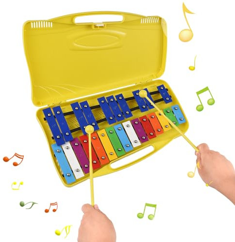 CHOYUE 25 Noten Glockenspiel Xylophon Bunte Metalltasten Percussion Rhythmus Musikinstrument mit 2 Schlägeln Handkoffer Geschenk für Anfänger Studenten