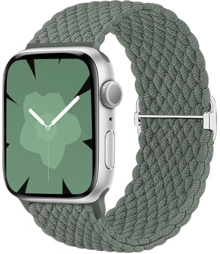 Ynitec Braided Loop Correa Compatible con Apple Watch 44mm 42mm 45mm 49mm 46mm, Elásticas de Tela de Nylon Pulsera Deportiva Para Caballero Para iWatch 10 9 8 7 6 5 4 3 2 1 SE Ultra, Verde militar