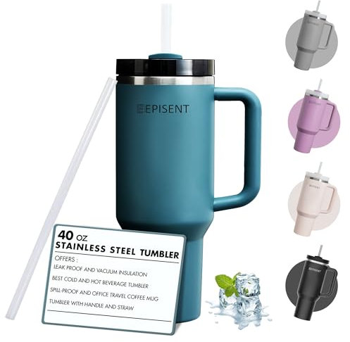 EPISENT 40oz Tumbler with Handle & Locking Straw Lid,Cup-Holder Friendly Base, Leak-Proof, Vacuum-Insulated Stainless Steel Travel Mug, Keeps Drinks Cold/Hot, Dishwasher-Safe