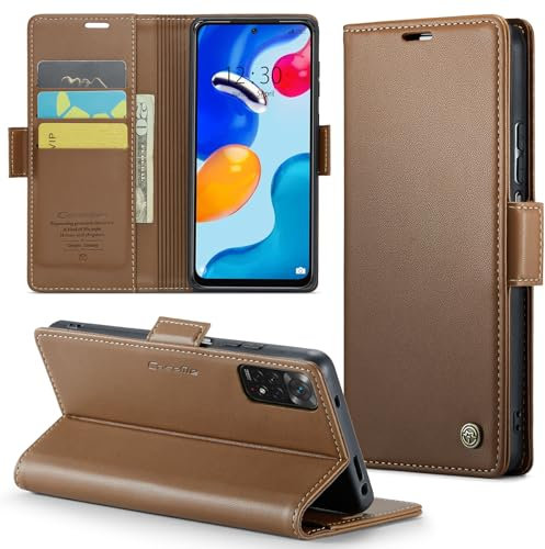 Rerzoiro Coque pour Xiaomi Redmi Note 11 4G/ Note 11S, Étui Housse en RFID Protection Premium PU Cuir Portefeuille Rabat Case Magnétique Stand Antichoc,Étui Case pour Redmi Note 11/ 11S/ 12s 4G,Marron