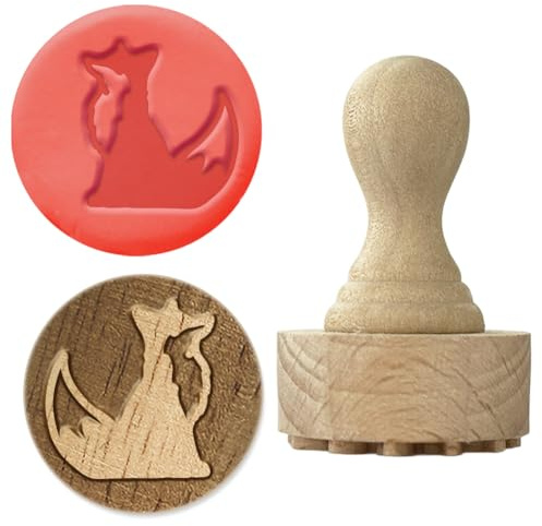 OLYCRAFT Holzstempel 2.7cm Runder Stempel Mit Fuchs Motiv Holz stempel Aus Ton Runder Natürlicher Holzstempel Runder Töpferstempel Kleiner Stempel Für Die Kartengestaltung Bastelarbeiten