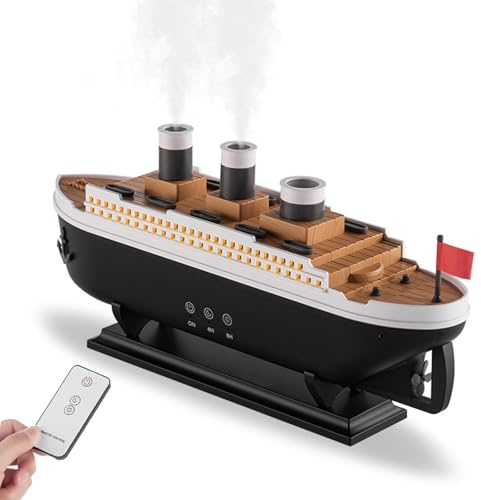 Steamship Humidifier with Remote, 7 Light 2 Mist Mode Aromatherapy Diffuser Air Humidifiers for Room Desk, EU Plug