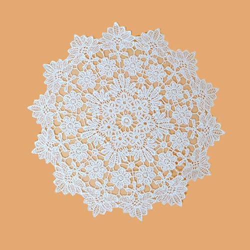 YKAFADE 4 Stück 20cm Runde Bestickte Tischmatte, Spitzendeckchen Handarbeit Geklöppelt Weiße Häkeldeckchen Tischdecke Untersetzer Spitze Tischläufer für Küche, Esszimmer,Party Hochzeit Heimdekoration