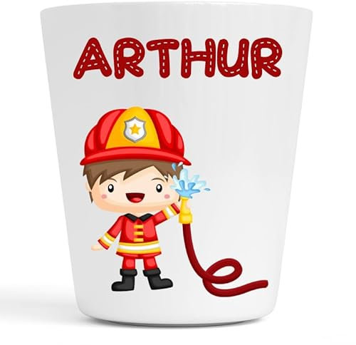 Gobelet en Plastique pour Enfants | Gobelet Personnalisé avec Nom |Verre Plastique Incassable Personnalisé (Pompier Arthur)