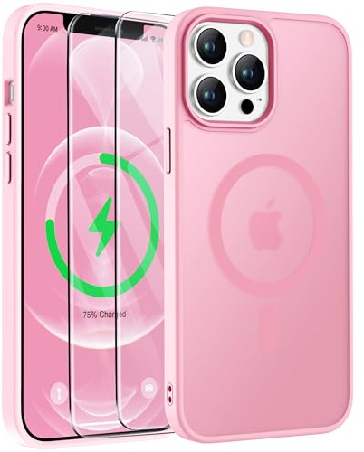 ORETECH Coque pour iPhone 12 Pro Max avec 2 Verre Trempé, Compatible avec Mag-Safe, Etui Translucide Mat Arrière Antichoc Coque Magnétique pour iPhone 12 Pro Max 6.7 Rose Clair