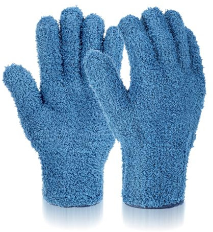 Ymapinc Plant Dusting Gloves, 1 Pair Microfiber Reusable Cleaning Gloves Dusting Mitt for House Use Kitchen Indoor Desk Light Window Blind Screen Car Wash - Navy