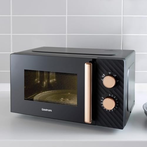 New Wave Black & Rose Gold Microwave With 4 Power Settings and Defrost Function, 35 Minute Timer, Easy To Use Dial, Easy To Clean Glass Turn Table, Stunning Addition To Any Kitchen - MM25.