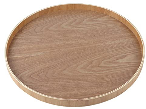Plateau de Service Rond en Bois Massif, Extra Large 37.5 Cm / 14.76 Pouces Plateau de Service à thé, Plateaux en Bois Robuste pour Grand Comptoir de Table Basse Ottoman Plateau