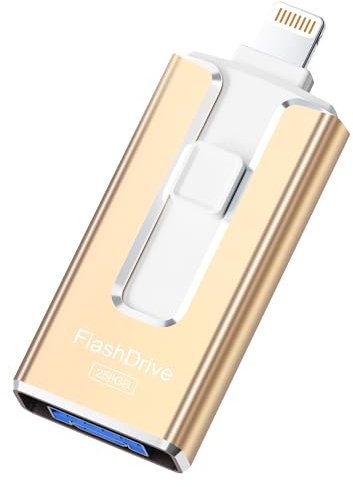 SUDEHO USB Stick 256GB for iPhone, MFi Certified Lightning Memory Stick Stable Data Transfer, 4-in-1 Flash Drive for iPhone/iPad/Android/PC, Easily Back Up and Save Files, ChampagneGold