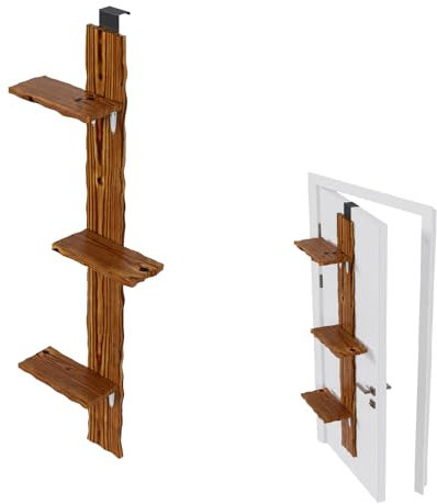 QLS Scala per gatti in legno di pino, montaggio a porta, 3 gradini, 180 cm, decorazione fiammata
