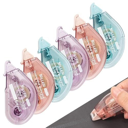 6 Pezzi Colla a Nastro Roller, Colla Roller Biadesivo, Dispenser di Nastro Biadesivo Trasparente per Scrapbooking Artigianato Biglietti Foto e DIY, 6m x 6mm, 3 Colori (Rosa, Viola, Blu)