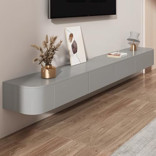 Ecoxsnz Wall Mounted TV Stand, 200 cm Floating TV Unit With Door, Entertainment Tv Media Console With Storage Drawers Large Storage tv Bench (Grey, 200cm)