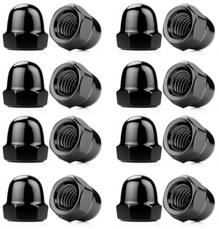 UZYXC 16 Pièces Écrous Borgnes M8 Inox Noir, Écrou Cache Vis Hexagonal A2 V2A DIN 1587 pour Boulons et Tiges Filetées, Montage Rapide avec Clé à Douille - pour BTP et Électroménager