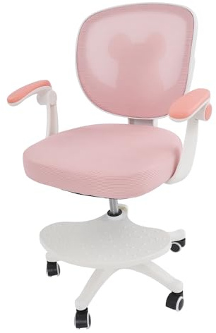 HIJNXG Chaise de bureau pivotante à 360 °, réglable en hauteur, avec dossier et accoudoirs, pour enfants à partir de 6 ans, pivotante avec 5 roulettes (rose)