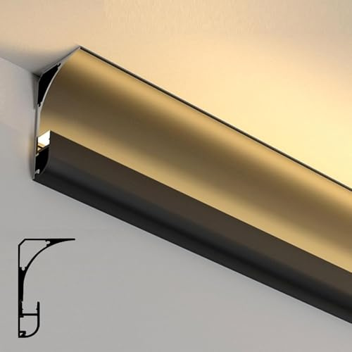 JBKNAN Indirekte Beleuchtung Für Sockelleisten,led Schiene Für Die Wanddekoration Von Decken Und Wänden, Deckenleuchte,Bruchsicher,Lichtkanal Für Schlafzimmer,Flur Kino(Schwarz,2 m/6.5 ft)