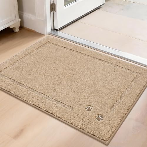 BEQHAUSE Door Mat for Muddy Paws, TPR Non-Slip Backing, 50 * 80cm, Beige | Washable Door Mat, Dirt Trapping, Polyester, Low-Profile for High-Traffic Areas, Hallways, Entryways, Balcony and Garage