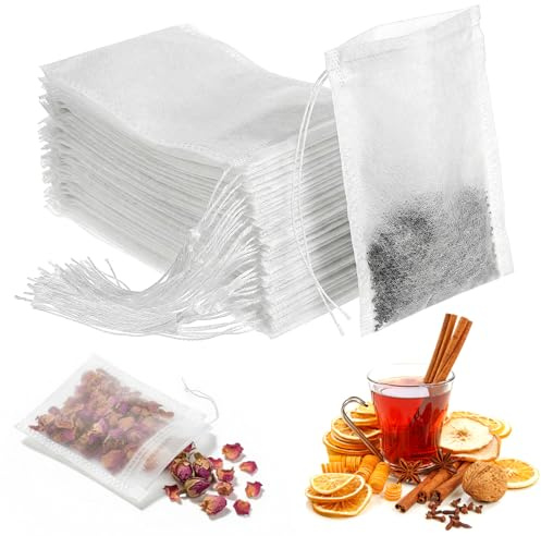 200 PCS Empty Tea Bags for Loose Leaf Tea, Disposable Teas Filter Bags for Loose Leaf with Drawstring Fillable Infuser Sachets Cloth DIY Empty Teas Sachets for Coffee, Spice and More(3.54 X 2.75 Inch)