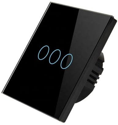 PintoHardware Interruptor negro Inteligente Táctil WiFi, 86mm, 3 Botón Panel de Vidrio Negro, 3 Gang 3 Via Compatible con Alexa, Google Home y Apple HomeKit, Control por Voz