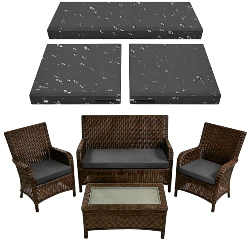 SYLC 3 Stück Bezüge Für Gartenpolster wasserdichte Mit Reißverschluss, Schutzhülle Für Sitzkissen Bankauflage Gartenmöbel Outdoor Terrasse Zelt Lounge (Dark Grey,2pcs 50×50×5cm＋1pc 107×46×8cm)