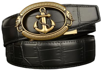 xichuangyuXCY Herren-Ledergürtel mit Ratsche, Business-Casual-Gürtel mit glänzendem Krokodilmuster, Retro, personalisierbarer Hosengürtel für Jeans