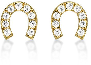 Diamond Treats Petites Boucles d'Oreilles Or en Fer a Cheval pour Femme, Boucles d'Oreilles Femme Or Jaune, Boucles d'Oreilles Simple Porte Chance pour Femme et Fille serties de Pierres en Zircons