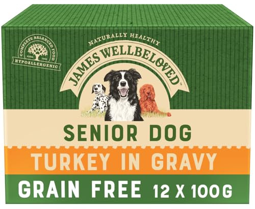 James Wellbeloved Senior Grain Free Turkey in Gravy 10 Pouches, Hypoallergenic Wet Dog Food, Pack of 1 (12 x 100 g)