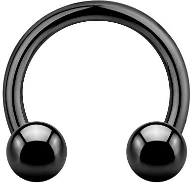 Treuheld® | Hufeisen Piercing Ring | 1,2mm x 6mm | Kugeln 3mm | Chirurgenstahl | Schwarz | Circular Barbell für Septum, Tragus, Lippe, Bauchnabel