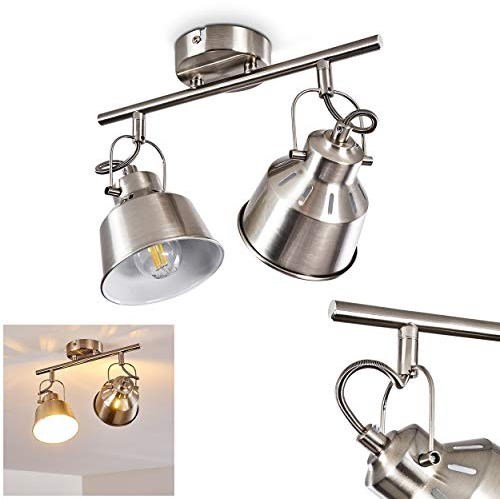 Deckenleuchte Safari, Deckenlampe aus Metall in Stahl gebürstet/Weiß, 2-flammig, mit verstellbaren Strahlern u. Lichteffekt, 2 x E14-Fassung, Spot im Retro/Vintage Design, ohne Leuchtmittel