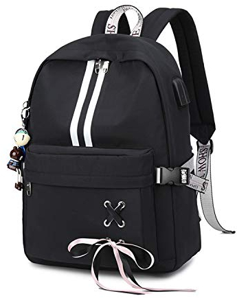 FANDARE Leuchtend Schulrucksack Schultasche Schulranzen Mädchen Rucksäcke mit USB Teenager Tagesrucksack Reise Daypacks Damen 15.6 Zoll Laptop-Tasche Kinderrucksäcke Wasserdicht Polyester Schwarz