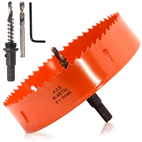 Koopi 6 inch Hole Saw for Making Cornhole Boards, BI-Metal Heavy Duty Steel Corn Hole Saw , Great 152mm Hole Drill Bit for Cutting Wood, Plastice, Sheet Metal (6in Dia)