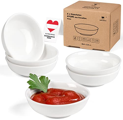 Urban Lifestyle 6 x Bols à Trempette Porcelaine 35 ml Blanc Bols à Sauce Ayumi bol à Trempette Rond Bol à Sauce Soja, Bol à Sushi, Bol à Confiture bol à Tremper