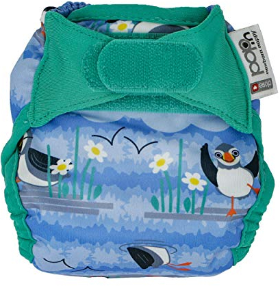 Close Pop-in - Pañal de tela reutilizable de bambú recién nacido estampado Blue Puffin, cierre APLIX talla única unisex bebé.