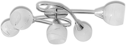 Tidyard Deckenleuchte 65 x 35 x 20 cm Mit 5 sphärische Glasschirme 5 x E14,Lampe für fünf E14 Leuchtmittel,220 V,Max. Leistung: 5 x 40 W,Socket-Typ: E14,Chrom Finish