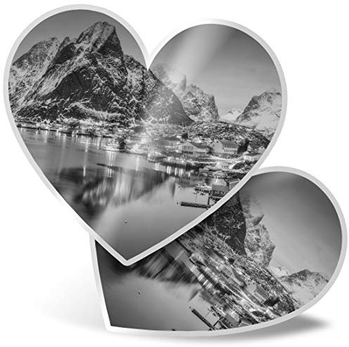 2 x Herz Aufkleber 15cm - BW - verschneite Lofoten Inseln Norwegen Laptop Tablet Gepäck Scrapbook #39222