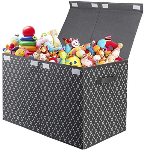 VERONLY Toy Storage Boxes for Boys Large Kids Chest, Foldable Fabric Storage Box Basket Organzier with lid and 2 handles for Toys,Books,Blankets,Clothes (Grey)