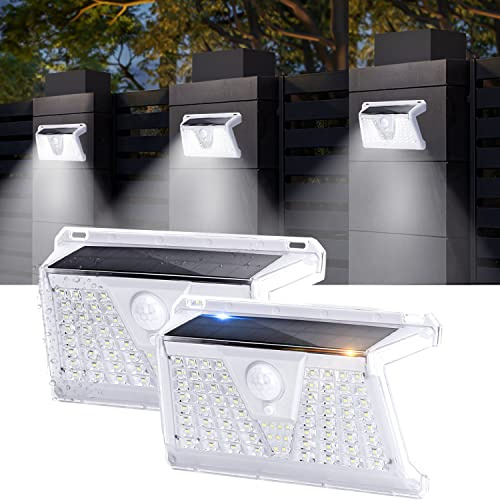 Aigostar Solarlampen für außen mit Bewegungssensor, 4 Modi Solarleuchte wasserdicht IP65, 260LM, Tageslicht 6500K drahtlose Außenwandleuchten für Garten Garage Balkon Treppe Hof, 2 Stück