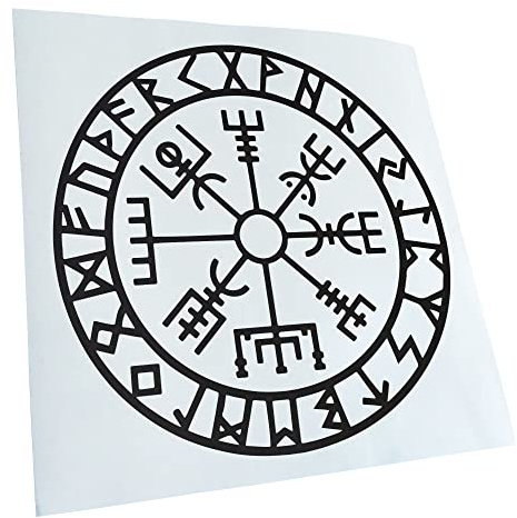 Kiwistar - Autocollant - runes boussole viking - 30 x 30 cm - noir mat - G30 - Pour voitures, vélos, véhicules, motos, cyclomoteurs, tuning, vitres arrière