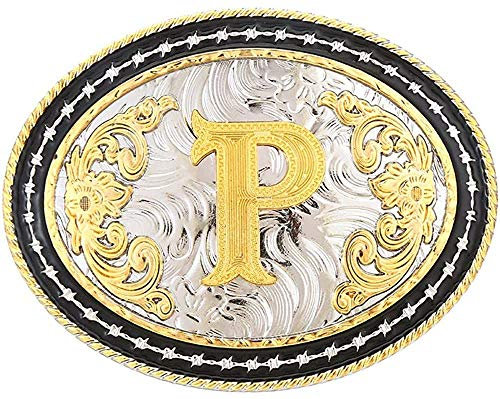 STARBRILLIANT Western-Gürtelschnalle Für Herren, Große Cowboy-Initialen-Gürtelschnalle, CowB0y Rodeo-Gürtelschnalle, Gold Mit Buchstaben A-Z(P)