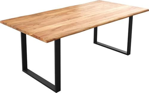 DELIFE Esszimmertisch Edge Akazie Natur 200x100 Metall schwarz Live-Edge